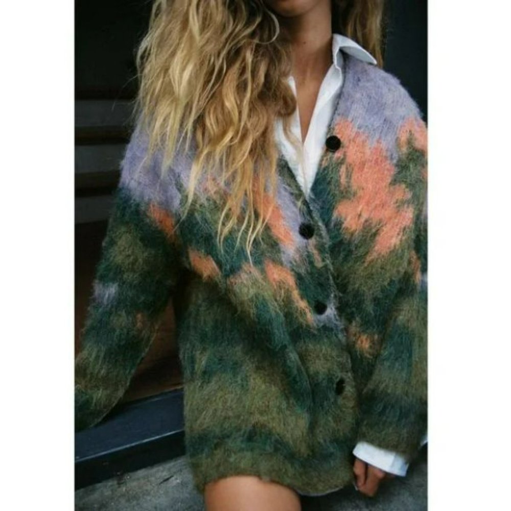 ZARA LANDSCAPE KNIT COAT LONG SLEEVES - Picture 2 of 10